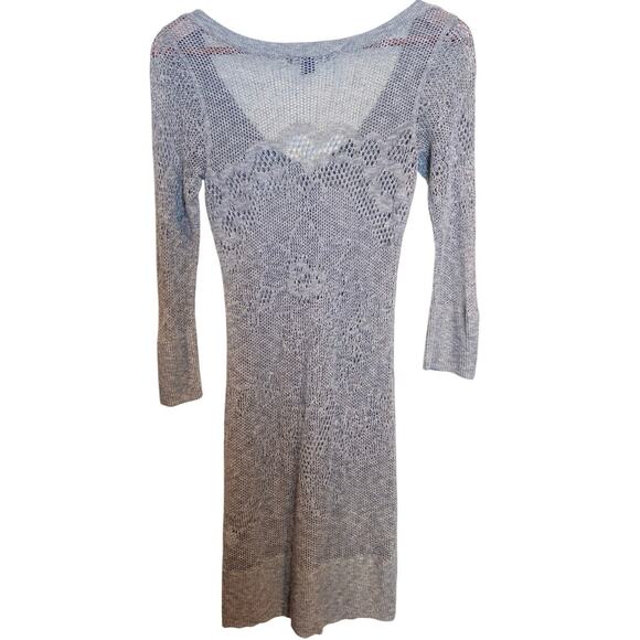 American Eagle 2010s Light Gray Crochet Knit Gray Henley Sweater Dress Small - Picture 6 of 10